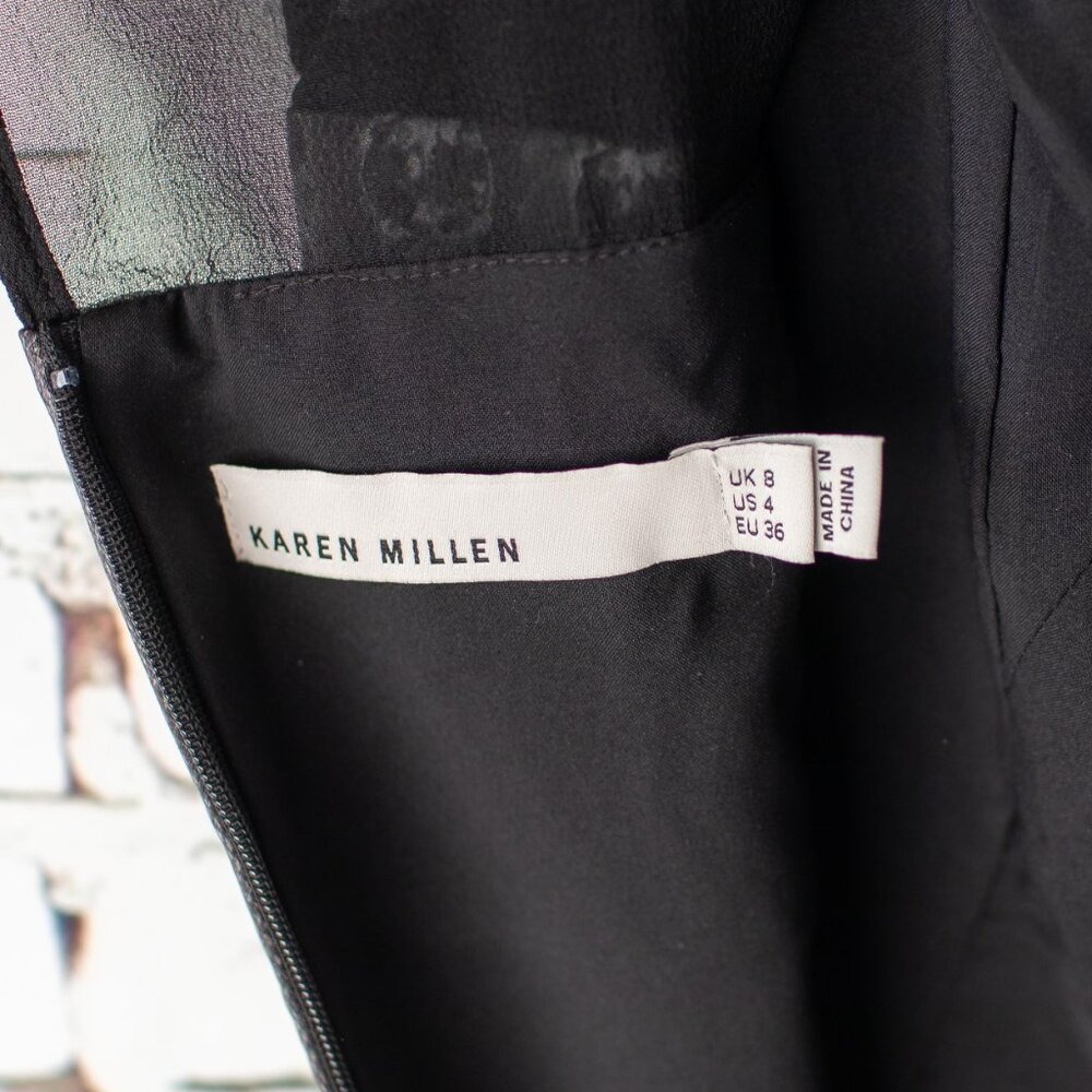 NEW Karen Millen Silk Gray Black Diamond Print Velvet Bow Cutout Mini Dress 4 - Picture 6 of 10